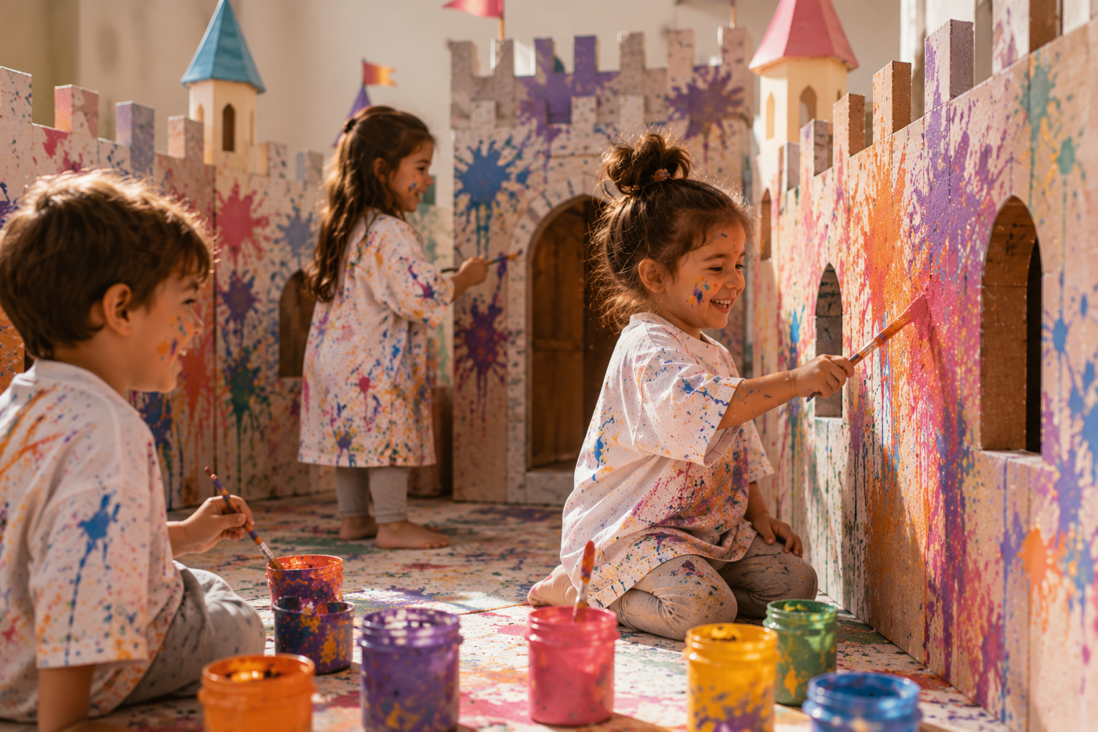 Crianças pintando o castelo
